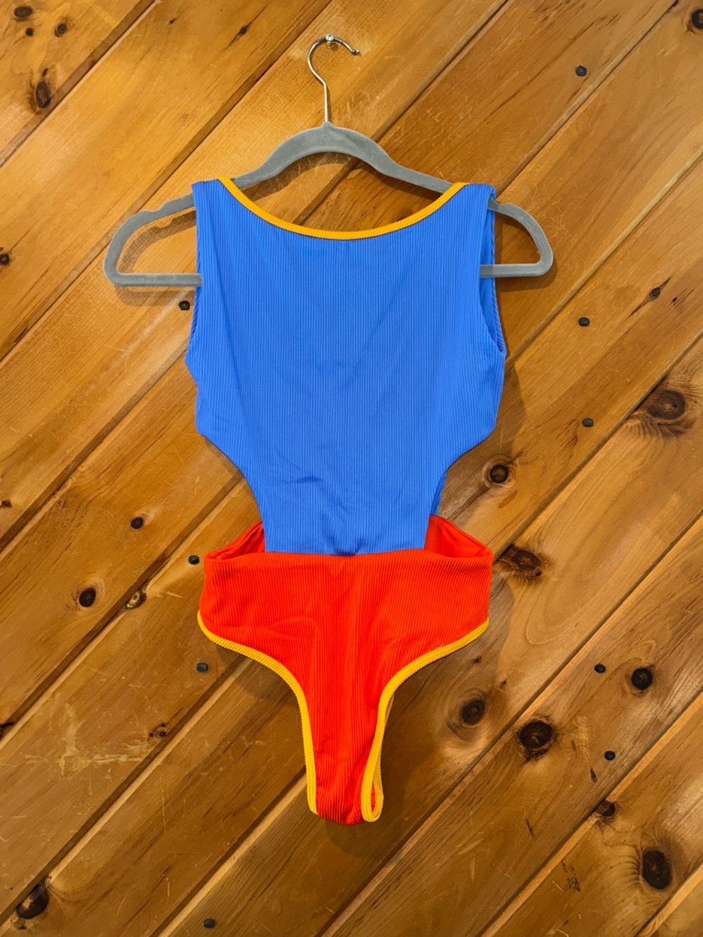 Oneone x Free people bright blue & orange ribbed one piece cut out swimsuit